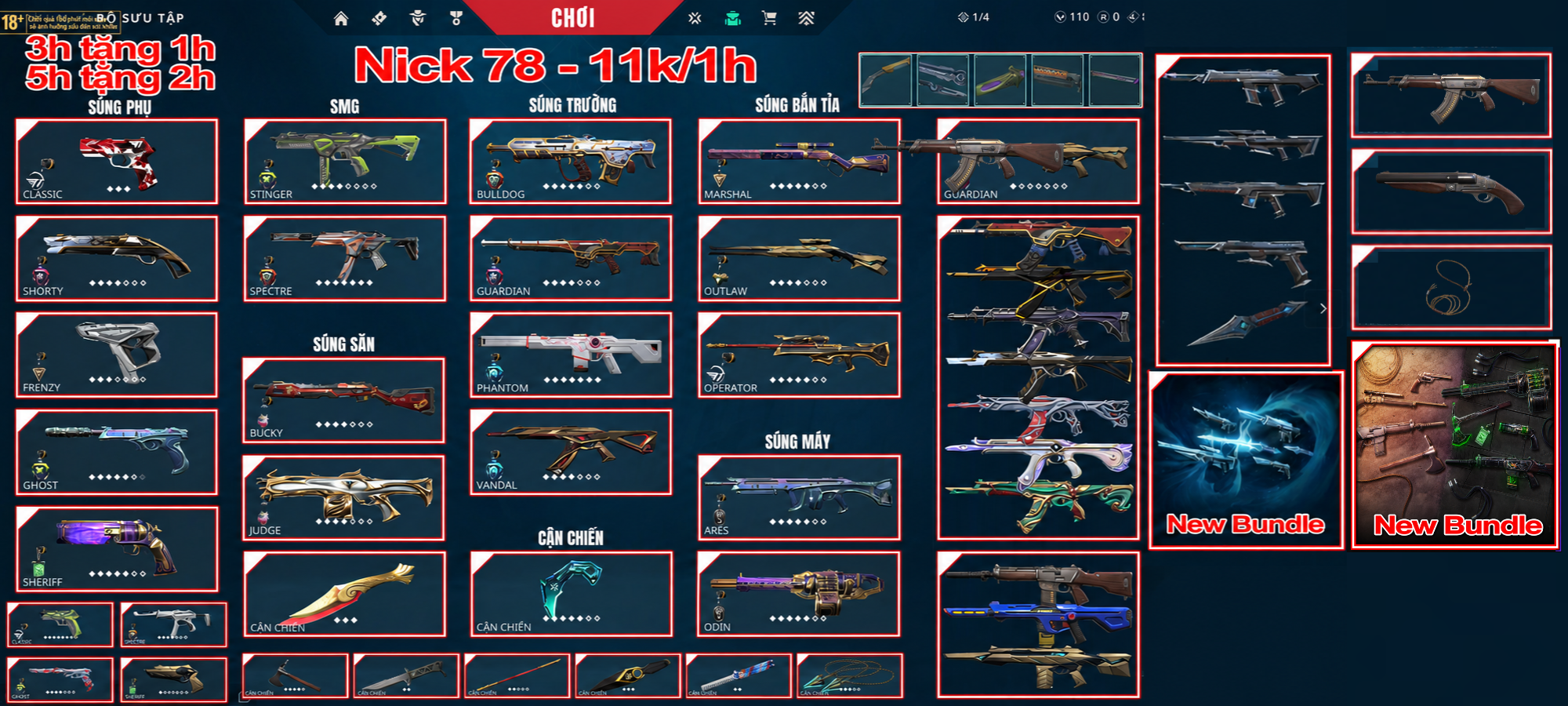 78 - Thuê Acc (Nick) Valorant Có 99+ Skin | BlackThorn + Champion + Kuronami 