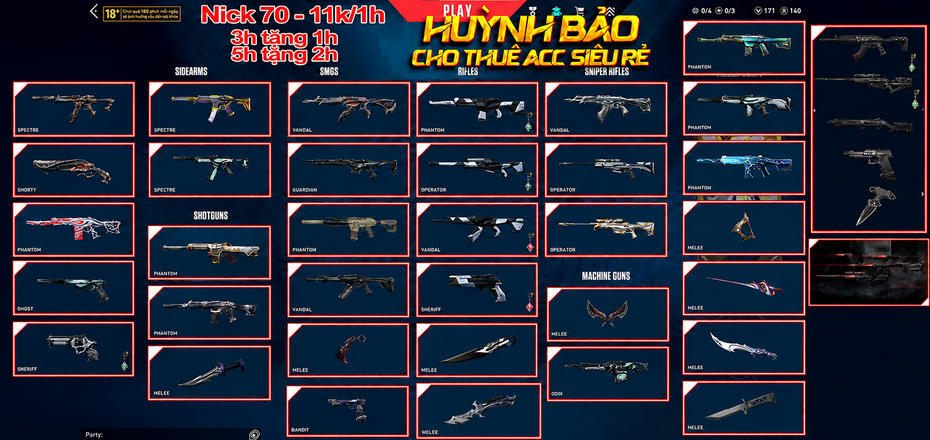 70 - Thuê Acc (Nick) Valorant Có 99+ Skin | BlackThorn + Neo + Araxys + Gaia + RGX